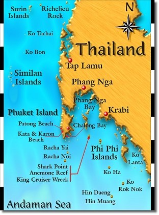 Map Similan Island Phuket scuba diving Day trip thailand diving vacation tour Phi Phi Island